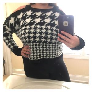 Fuzzy houndstooth sweater
